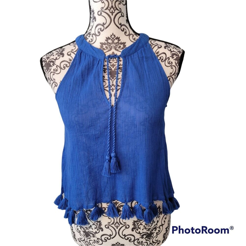 Lilly Pulitzer Tassel Tank Top XXS Blue Sleeveless Boho Resort Wear